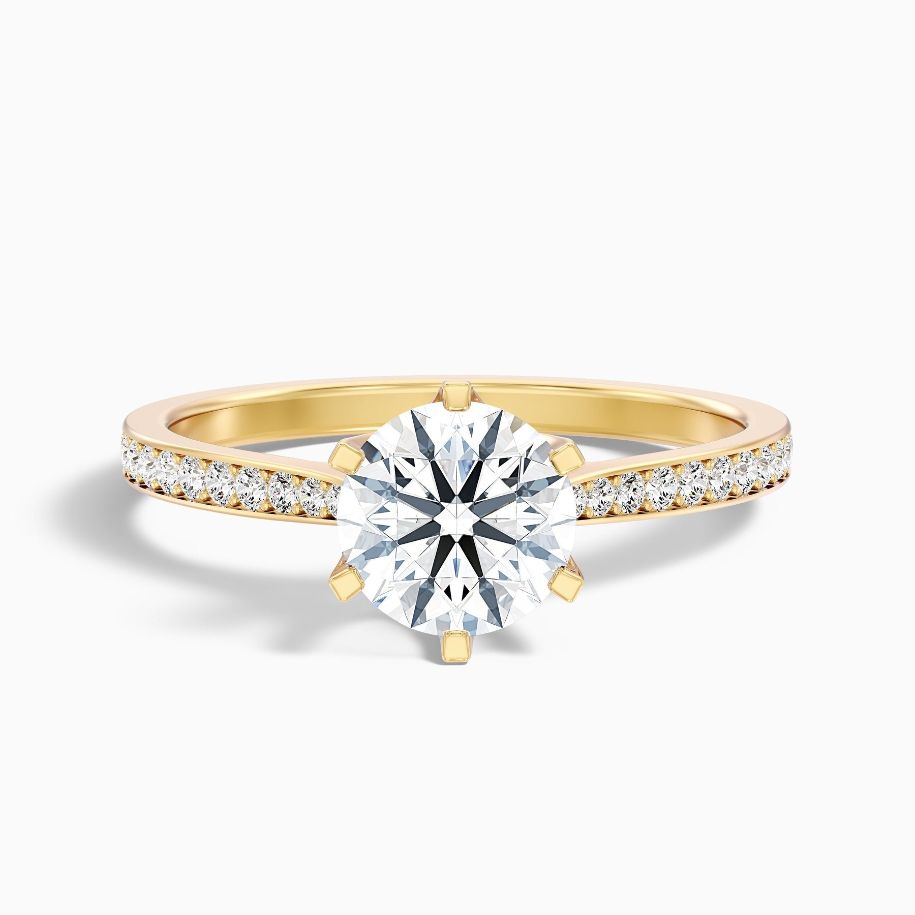 Comet 1 Carat Round Side Stone Pave Lab Grown Engagement Ring in 10k Yellow Gold